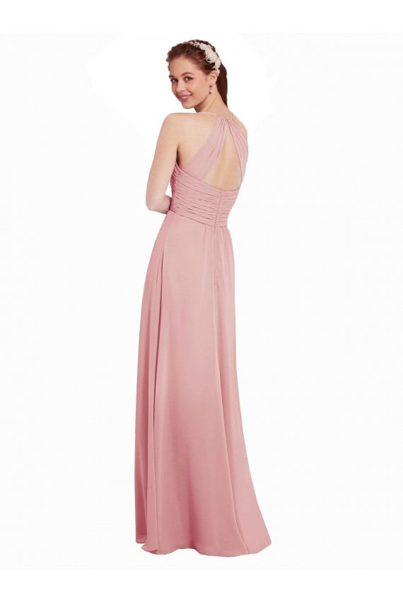 Keyhole Back Bliss Pink Sleeveless Halter Neck A-Line Soft Chiffon Bridesmaid Dress Worcester