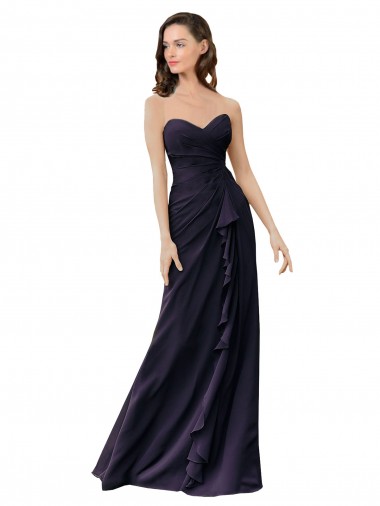 Dark Navy Sleeveless Sweetheart Sheath Soft Chiffon Bridesmaid Dress Worcester