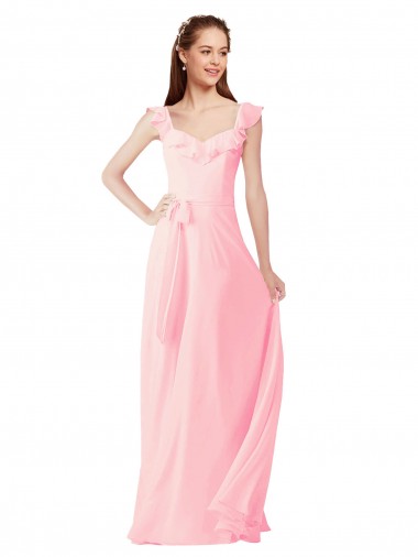 Cap Sleeves V-Neck A-Line Soft Chiffon Bridesmaid Dress Worcester