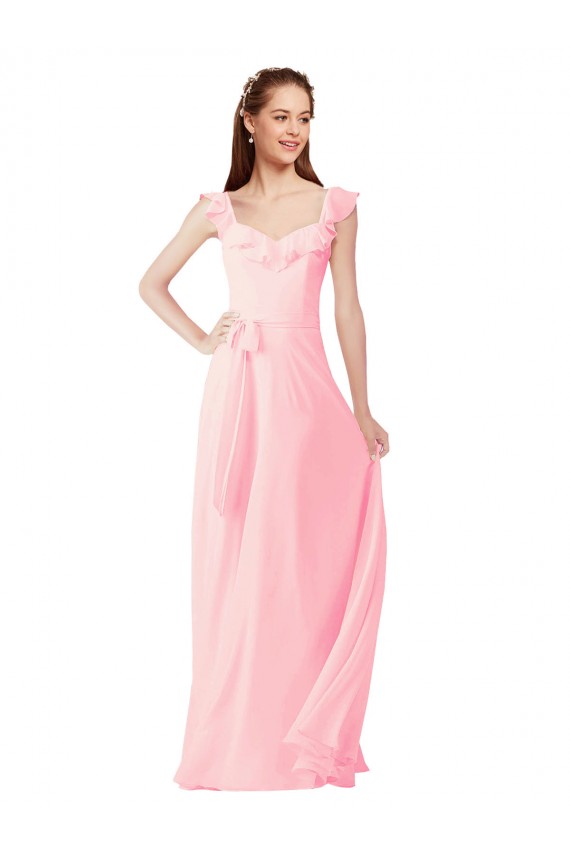 Cap Sleeves V-Neck A-Line Soft Chiffon Bridesmaid Dress Worcester
