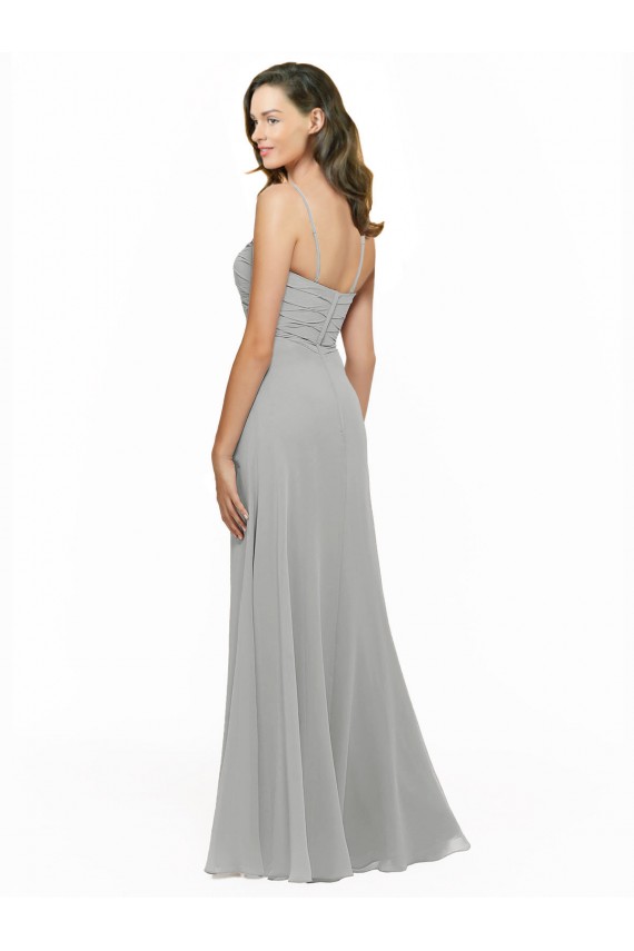 Silver Sleeveless Spaghetti Straps A-Line Chiffon Bridesmaid Dress Worcester