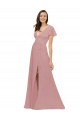 V-Back Dusty Pink Flutter Sleeves V-Neck A-Line Chiffon Bridesmaid Dress / Evening Dress Worcester