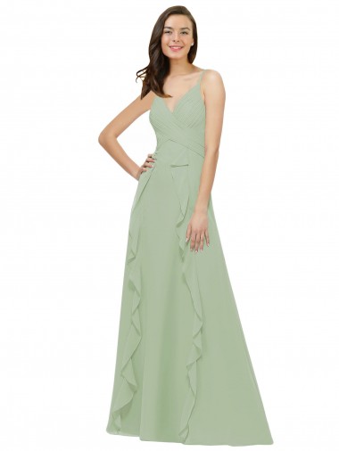Smoke Green Sleeveless Spaghetti Straps A-Line Soft Chiffon Bridesmaid Dress Worcester