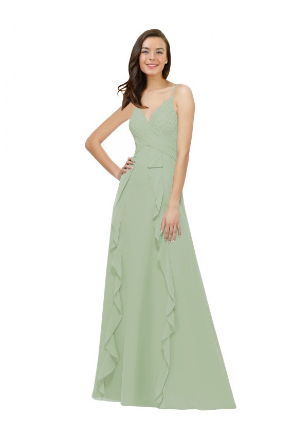Smoke Green Sleeveless Spaghetti Straps A-Line Soft Chiffon Bridesmaid Dress Worcester