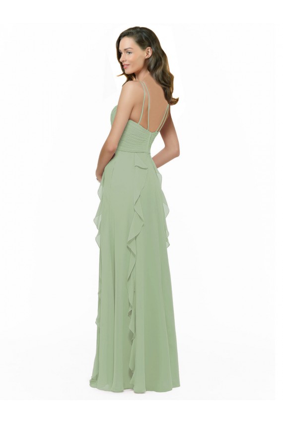 Smoke Green Sleeveless Spaghetti Straps A-Line Soft Chiffon Bridesmaid Dress Worcester