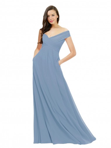 Sleeveless Off the Shoulder A-Line Chiffon Bridesmaid Dress / Evening Gowns Worcester