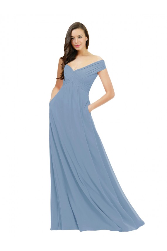 Sleeveless Off the Shoulder A-Line Chiffon Bridesmaid Dress / Evening Gowns Worcester