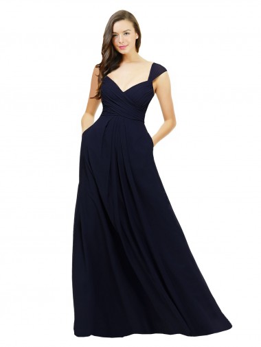 Dark Navy Sleeveless Sweetheart A-Line Chiffon Bridesmaid Gowns Worcester