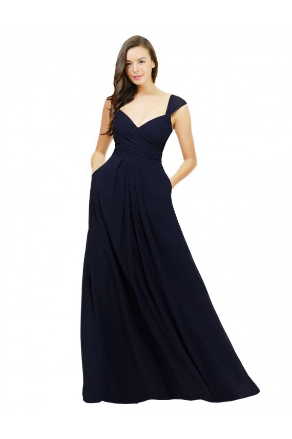Dark Navy Sleeveless Sweetheart A-Line Chiffon Bridesmaid Gowns Worcester