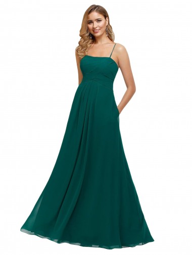 Low Back Hunter Sleeveless Spaghetti Straps A-Line Soft Chiffon Bridesmaid Dress Worcester