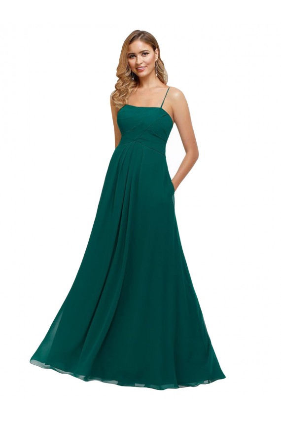 Low Back Hunter Sleeveless Spaghetti Straps A-Line Soft Chiffon Bridesmaid Dress Worcester