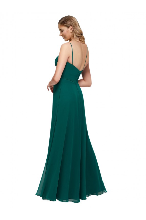 Low Back Hunter Sleeveless Spaghetti Straps A-Line Soft Chiffon Bridesmaid Dress Worcester