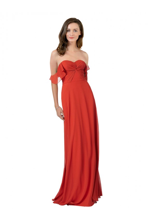 V-Back Red Sleeveless Sweetheart A-Line Soft Chiffon Bridesmaid Dress Worcester