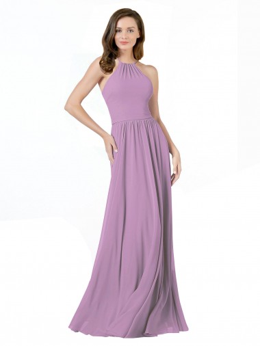Dark Lavender Sleeveless Halter Neck A-Line Soft Chiffon Bridesmaid Dress Worcester