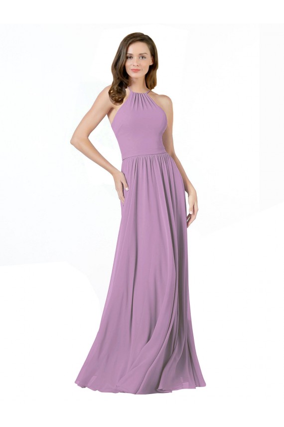 Dark Lavender Sleeveless Halter Neck A-Line Soft Chiffon Bridesmaid Dress Worcester