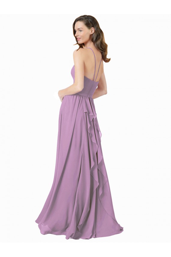 Dark Lavender Sleeveless Halter Neck A-Line Soft Chiffon Bridesmaid Dress Worcester