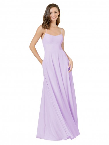 Lilac Sleeveless Spaghetti Straps A-Line Soft Chiffon Bridesmaid Gown Worcester