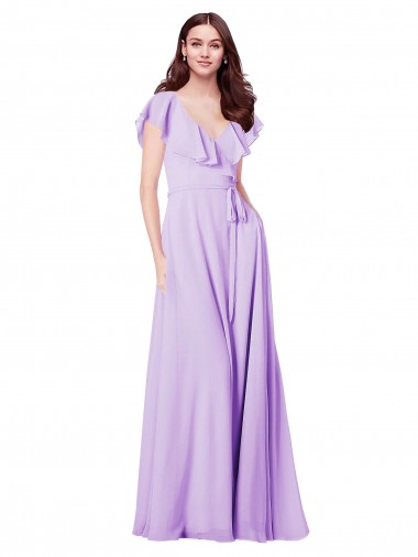 V-Back Lilac Cap Sleeves V-Neck A-Line Soft Chiffon Bridesmaid Dress / Formal Dress Worcester