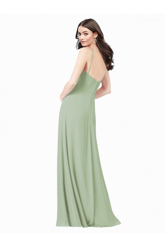 Smoke Green Sleeveless Spaghetti Straps A-Line Soft Chiffon Bridesmaid Dresses Worcester