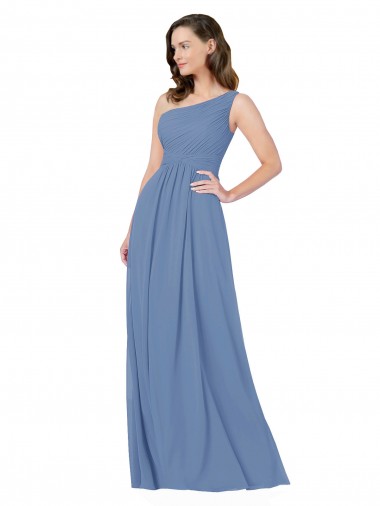 Windsor Blue Sleeveless One Shoulder Sheath Soft Chiffon Bridesmaid Dress Worcester