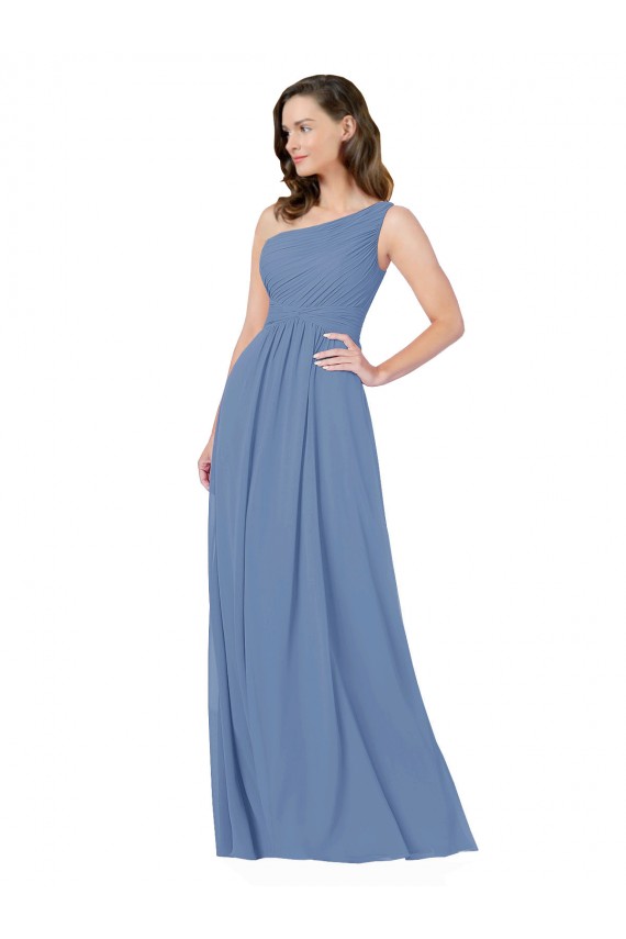 Windsor Blue Sleeveless One Shoulder Sheath Soft Chiffon Bridesmaid Dress Worcester