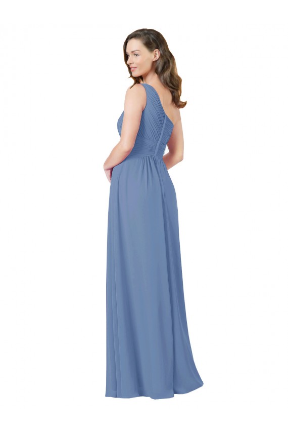 Windsor Blue Sleeveless One Shoulder Sheath Soft Chiffon Bridesmaid Dress Worcester