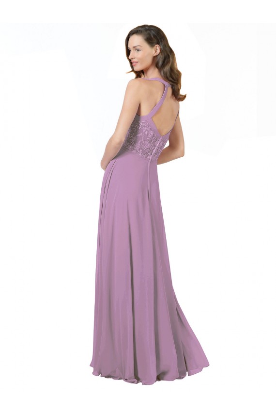 Dark Lavender Sleeveless Spaghetti Straps A-Line Soft Chiffon & Lace Bridesmaid Dress Worcester