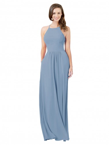 Keyhole Back Sleeveless Halter A-Line Chiffon Bridesmaid Gowns Worcester