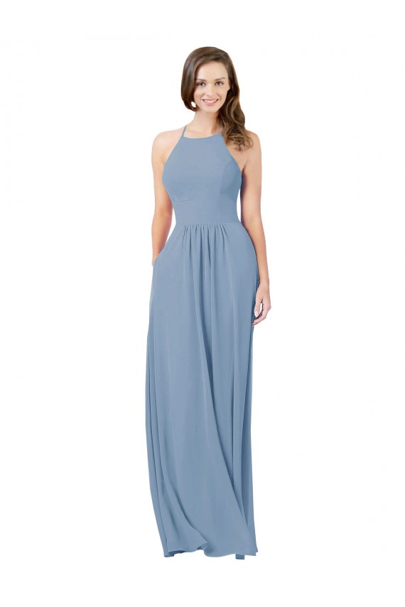 Keyhole Back Sleeveless Halter A-Line Chiffon Bridesmaid Gowns Worcester