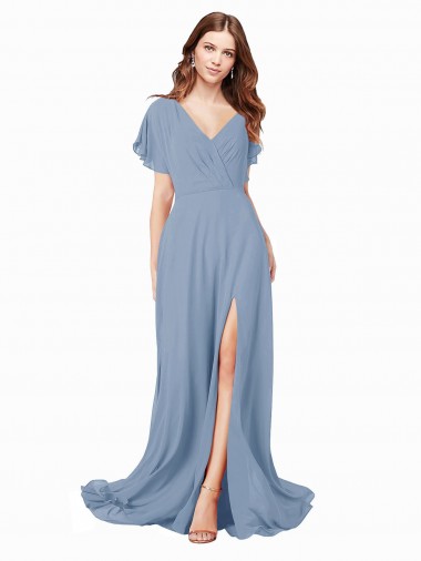 Cap Sleeves V-Neck A-Line Soft Chiffon Black Tie Prom Dress / Bridesmaid Dress Worcester