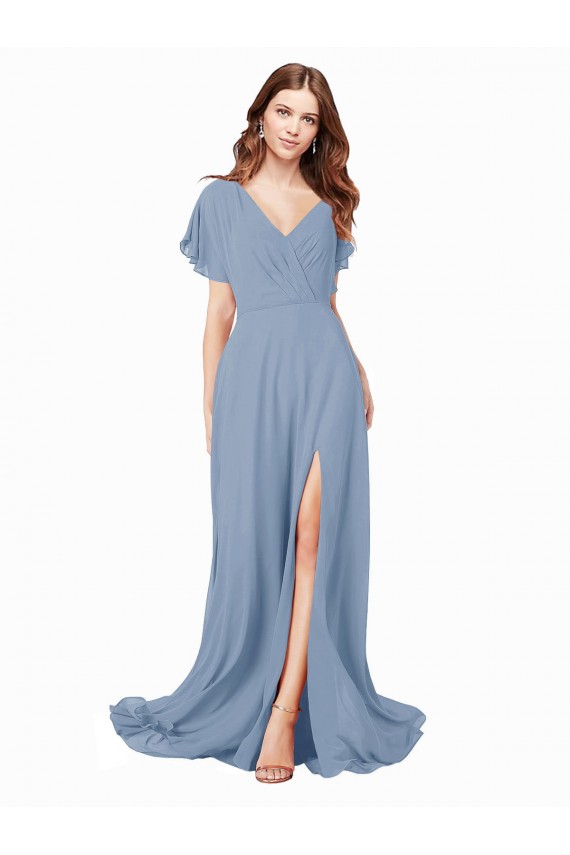 Cap Sleeves V-Neck A-Line Soft Chiffon Black Tie Prom Dress / Bridesmaid Dress Worcester