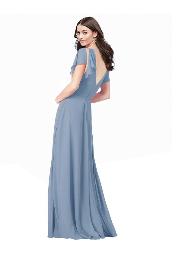 Cap Sleeves V-Neck A-Line Soft Chiffon Black Tie Prom Dress / Bridesmaid Dress Worcester
