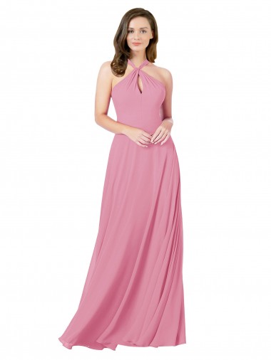 Keyhole Back Sleeveless Halter Neck A-Line Soft Chiffon Prom Dress / Bridesmaid Dress Worcester