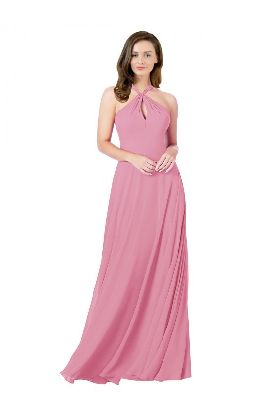Keyhole Back Sleeveless Halter Neck A-Line Soft Chiffon Prom Dress / Bridesmaid Dress Worcester