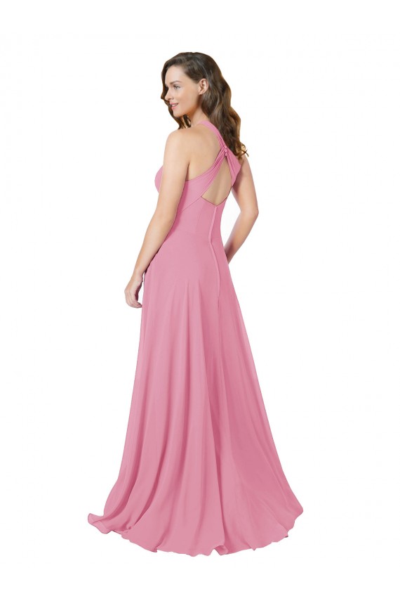 Keyhole Back Sleeveless Halter Neck A-Line Soft Chiffon Prom Dress / Bridesmaid Dress Worcester