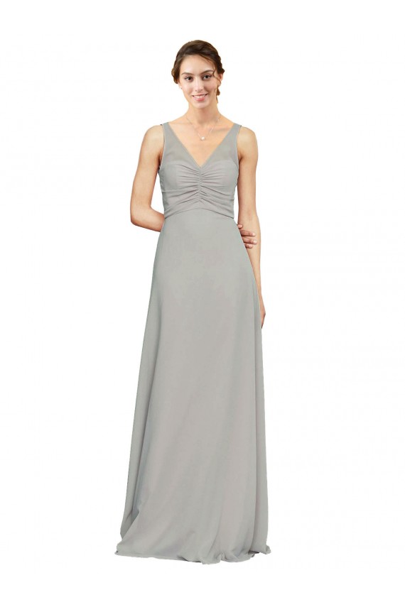Silver Sleeveless V-Neck A-Line Soft Chiffon Bridesmaid Dress Worcester