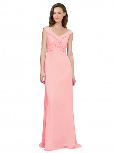 Salmon Sleeveless V-Neck A-Line Soft Chiffon Bridesmaid Dress Worcester