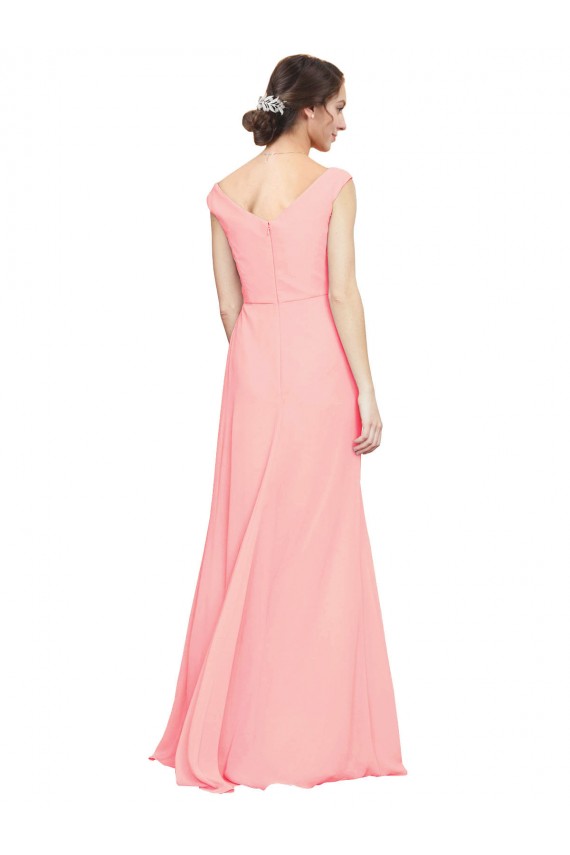 Salmon Sleeveless V-Neck A-Line Soft Chiffon Bridesmaid Dress Worcester