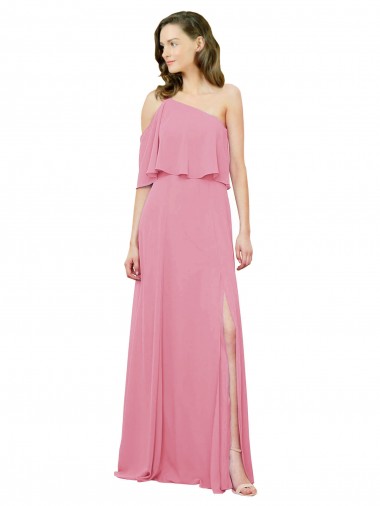 Skin Pink Sleeveless One Shoulder A-Line Soft Chiffon Bridal Party Dress Worcester