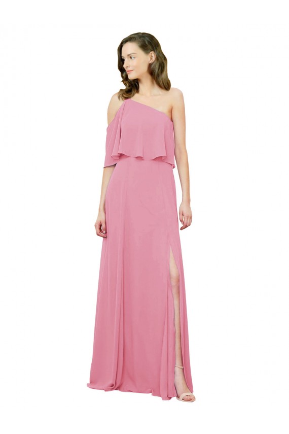 Skin Pink Sleeveless One Shoulder A-Line Soft Chiffon Bridal Party Dress Worcester