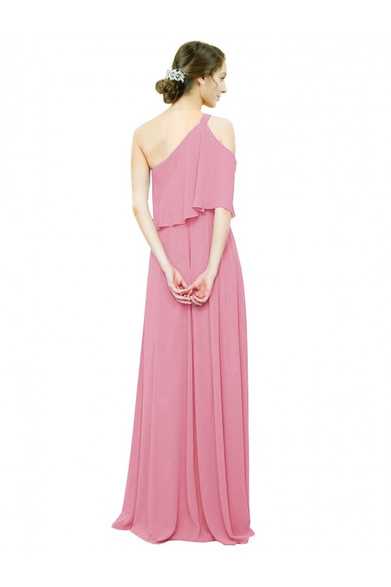 Skin Pink Sleeveless One Shoulder A-Line Soft Chiffon Bridal Party Dress Worcester