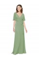 Short Flutter Sleeves V-Neck A-Line Soft Chiffon Bridesmaid Dress Worcester