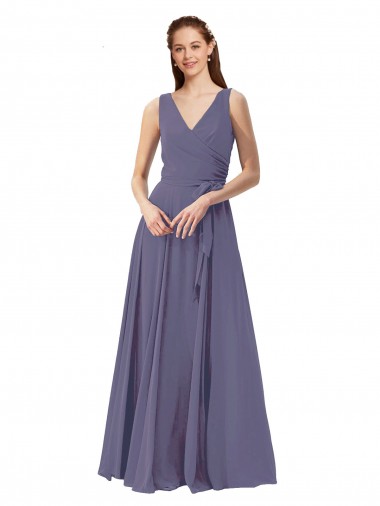 Silver Stone Sleeveless V-Neck A-Line Soft Chiffon Bridesmaid Dress Worcester