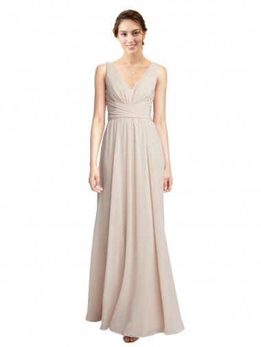 Cream Pink Sleeveless V-Neck A-Line Soft Chiffon Formal Dress / Bridesmaid Dress Worcester