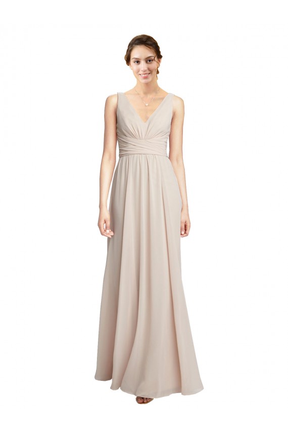 Cream Pink Sleeveless V-Neck A-Line Soft Chiffon Formal Dress / Bridesmaid Dress Worcester
