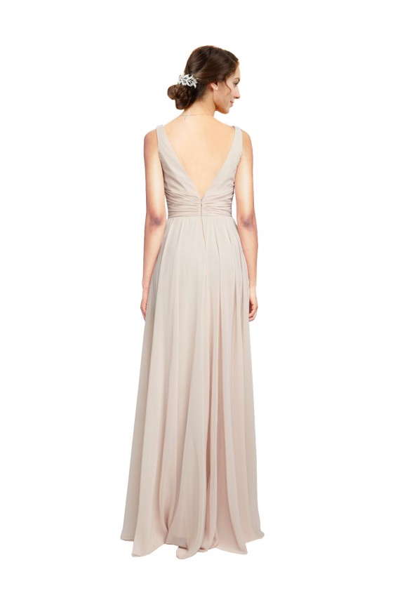 Cream Pink Sleeveless V-Neck A-Line Soft Chiffon Formal Dress / Bridesmaid Dress Worcester