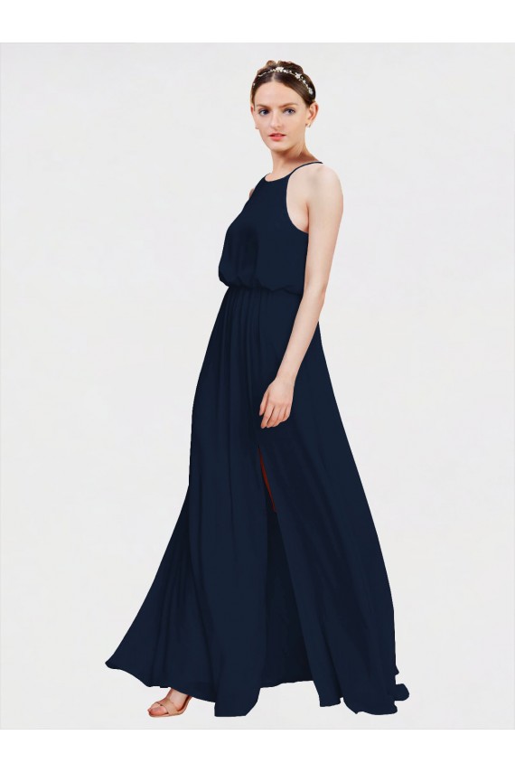 Dark Navy Sleeveless Halter Neck A-Line Chiffon Bridesmaid Dresses Worcester