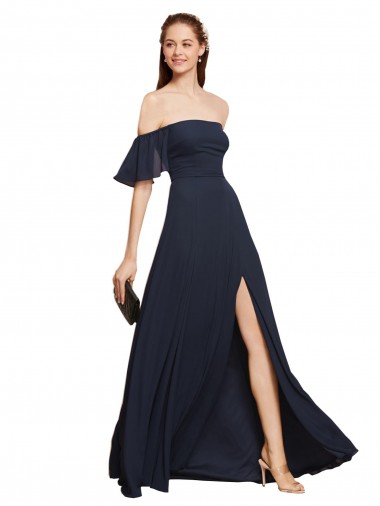 Sleeveless Off the Shoulder A-Line Soft Chiffon Prom Dress / Bridesmaid Dress Worcester