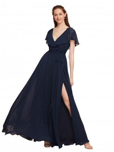 V-Back Cap Sleeves V-Neck A-Line Chiffon Evening Gowns / Bridesmaid Dresses Worcester