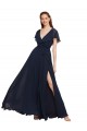 V-Back Cap Sleeves V-Neck A-Line Chiffon Evening Gowns / Bridesmaid Dresses Worcester